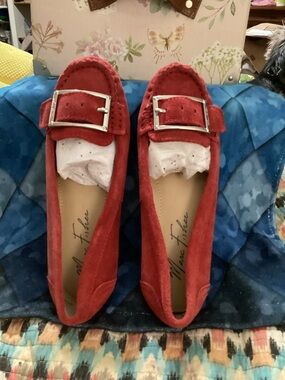 Marc Fisher Red Suede Buckle Loafers